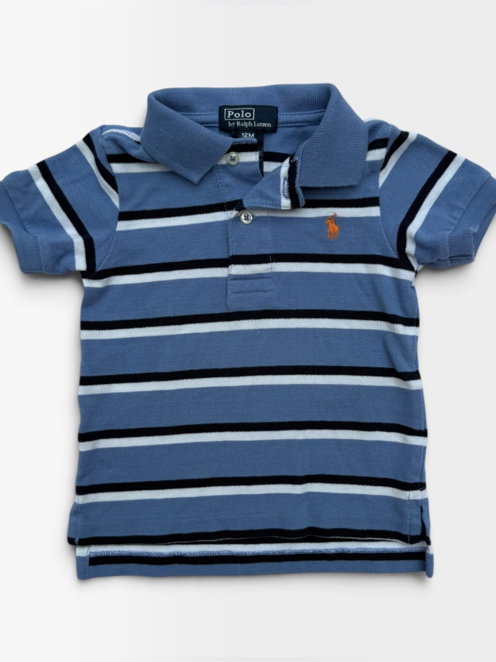 Polo Ralph Lauren Blue White Black Stripe Pique Polo Baby 12 Months Orange Pony